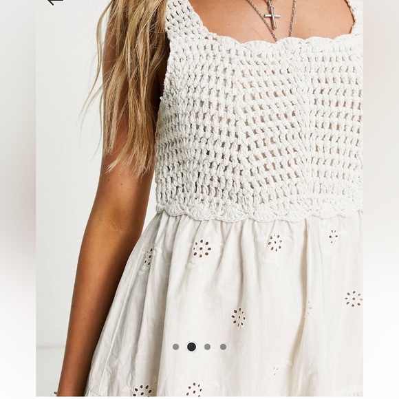 ASOS DESIGN crochet babydoll mini sundress in eyelet in cream US 14 - Picture 2 of 6